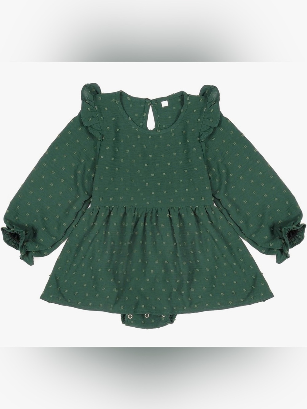 Green Ruffle Shoulder Baby Dress Romper